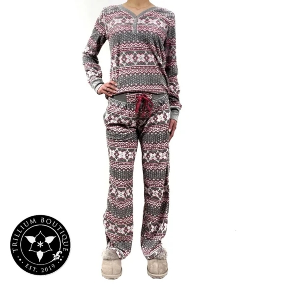 Nautica Other - Nautica 2-Piece Pajama Set, Pink & Gray Fairisle Snowflake Winter Christmas NWT